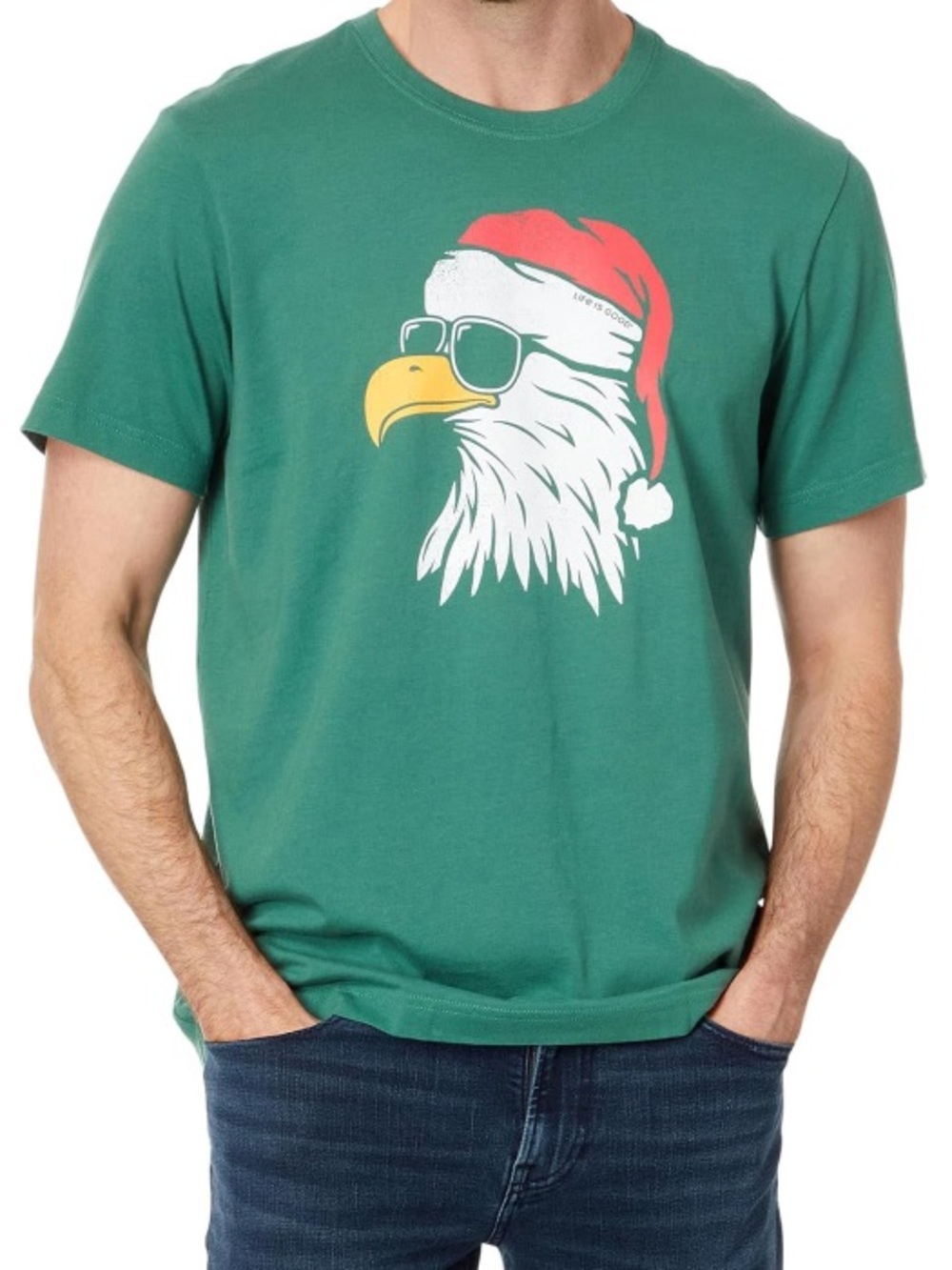 Life is Good Men’s Holiday Eagle Crusher Tee Green Christmas Shirt XXL